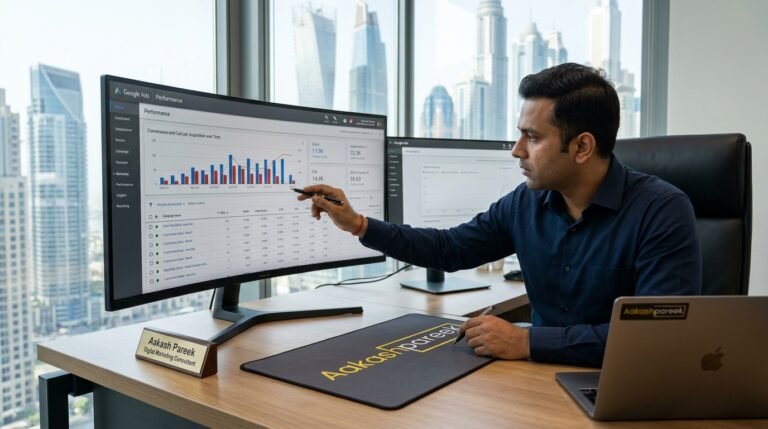 digital marketing consultant in Dubai reviewing Google Ads campaign performance