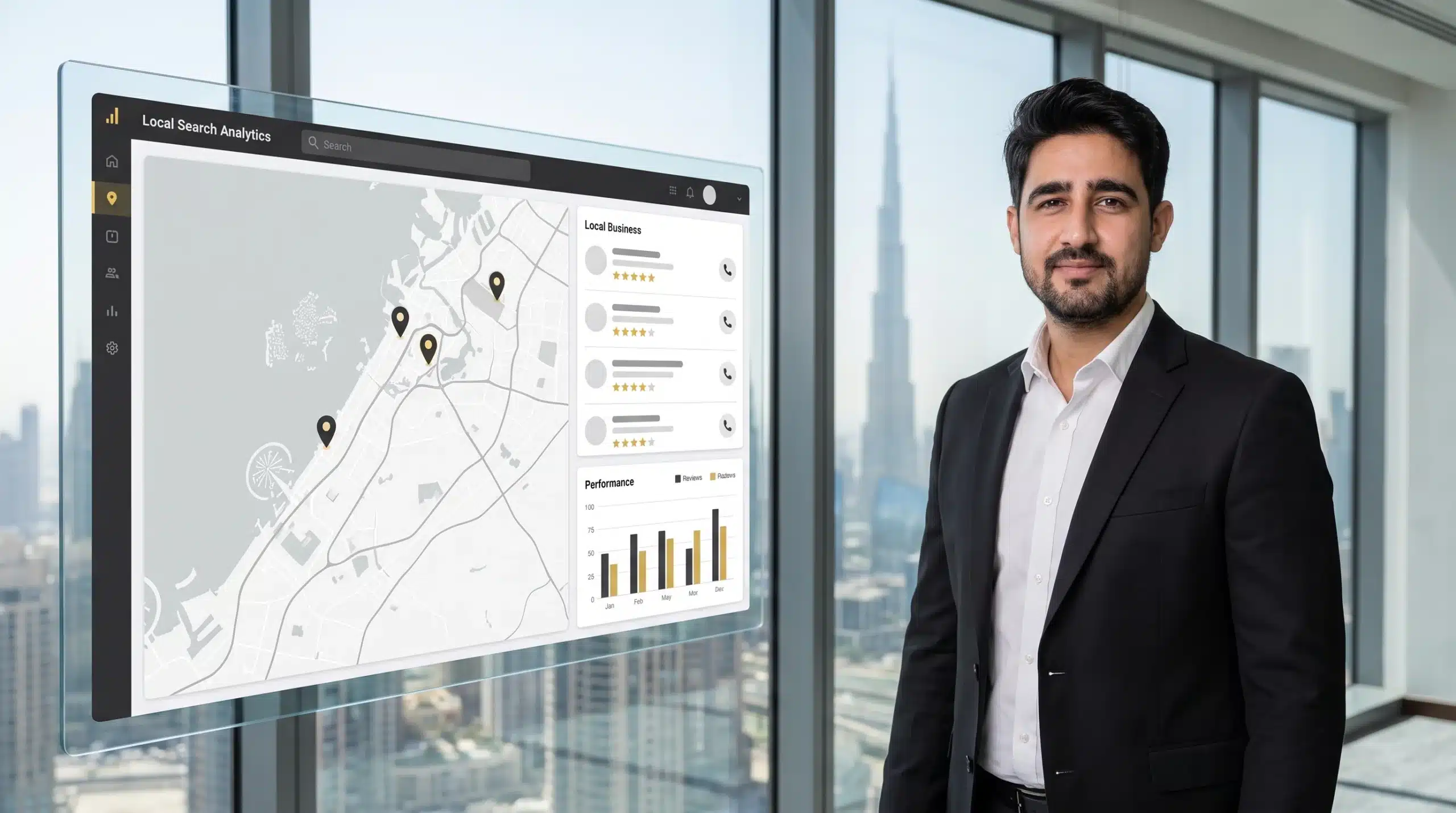 Google Business Profile dashboard showing a Dubai business ranking in the local Map Pack